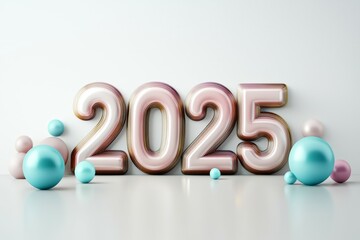 Colorful 2025 celebration with pastel balloons and modern typography