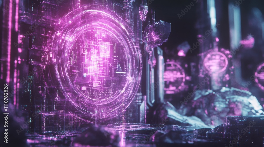Poster futuristic neon technology background with glowing circuit patterns