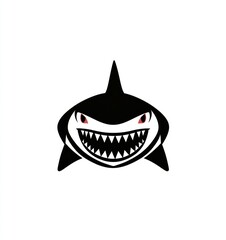 Aggressive shark head illustration with sharp teeth and red eyes, isolated on white.
