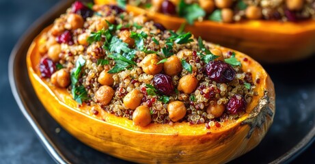 Stuffed Butternut Squash for Thanksgiving. AI generated illustration.