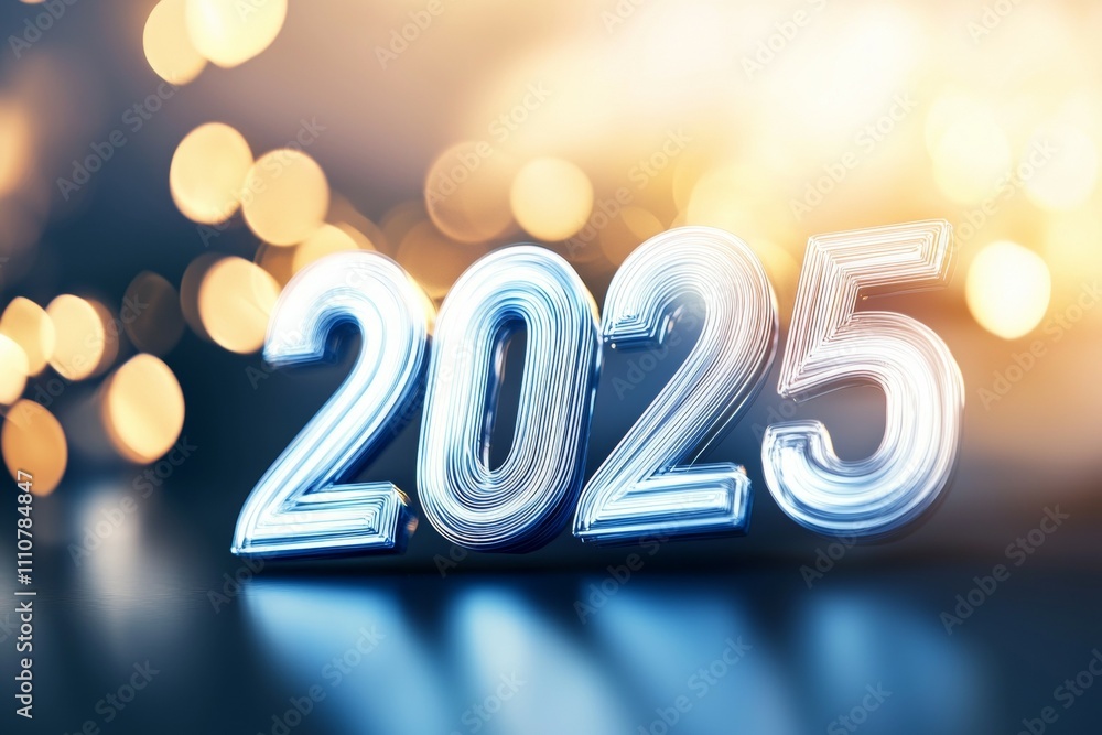 Poster glowing 2025 number with bokeh lights in the background