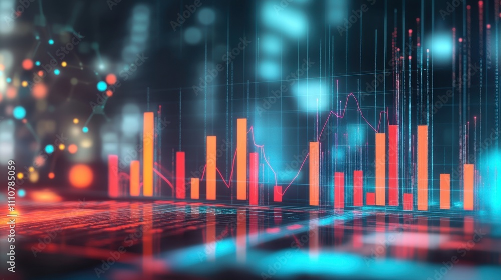 Aufkleber digital financial graphs with colorful bars and lines for analysis