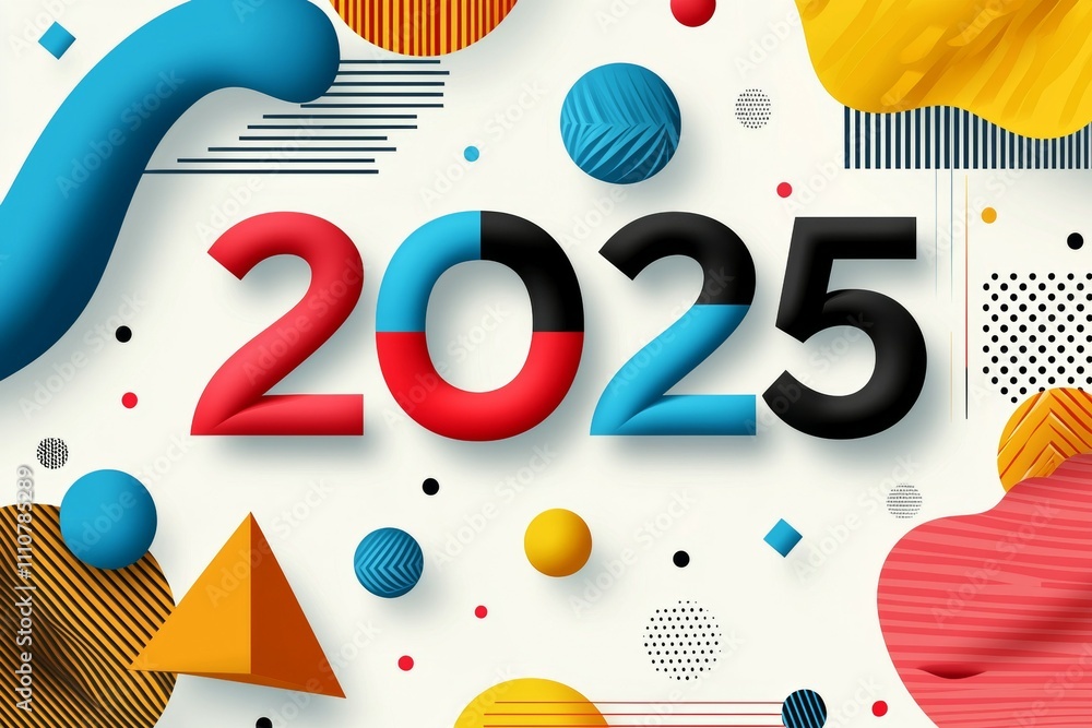 Poster colorful geometric 2025 design with abstract shapes and patterns