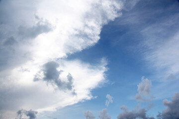Processed collage Dramatic, blue, cloudy and overcast sky texture. Background for banner, backdrop or texture for 3D mapping