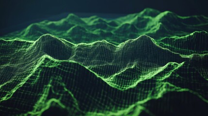 Naklejka premium Green Digital Landscape Data Visualization Mesh Waves Model