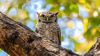 Fototapeta premium Spotted Owlet Perched on Tree Branch