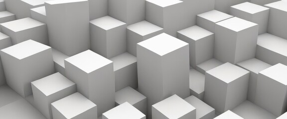 Geometric 3D cube pattern with square tiles, perfect for modern design backgrounds,Dynamic Abstract 3D White Geometric Cubes Popping Out from White Wall – Minimalist Modern Digital Art for Architectur