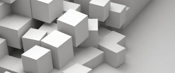 Geometric 3D cube pattern with square tiles, perfect for modern design backgrounds,Dynamic Abstract 3D White Geometric Cubes Popping Out from White Wall – Minimalist Modern Digital Art for Architectur