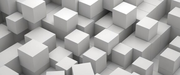 Geometric 3D cube pattern with square tiles, perfect for modern design backgrounds,Dynamic Abstract 3D White Geometric Cubes Popping Out from White Wall – Minimalist Modern Digital Art for Architectur