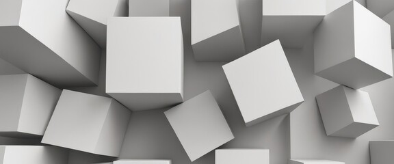 Geometric 3D cube pattern with square tiles, perfect for modern design backgrounds,Dynamic Abstract 3D White Geometric Cubes Popping Out from White Wall – Minimalist Modern Digital Art for Architectur