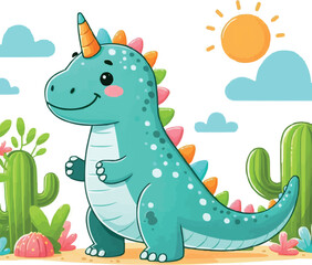 Obraz premium a cartoon dinosaur in the background.