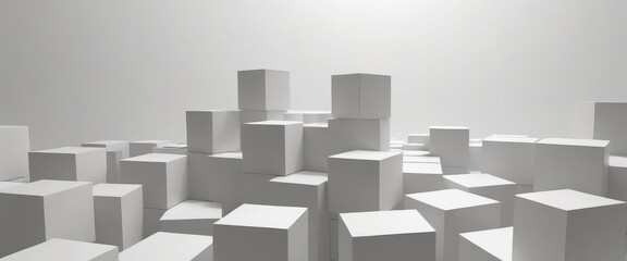 Geometric 3D cube pattern with square tiles, perfect for modern design backgrounds,Dynamic Abstract 3D White Geometric Cubes Popping Out from White Wall – Minimalist Modern Digital Art for Architectur