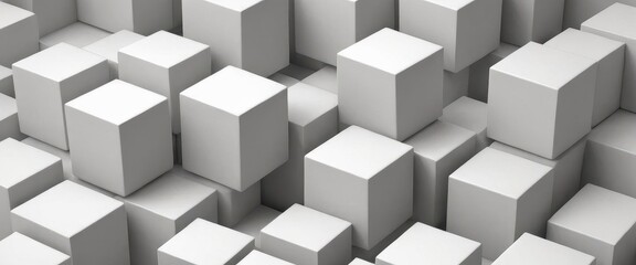 Geometric 3D cube pattern with square tiles, perfect for modern design backgrounds,Dynamic Abstract 3D White Geometric Cubes Popping Out from White Wall – Minimalist Modern Digital Art for Architectur