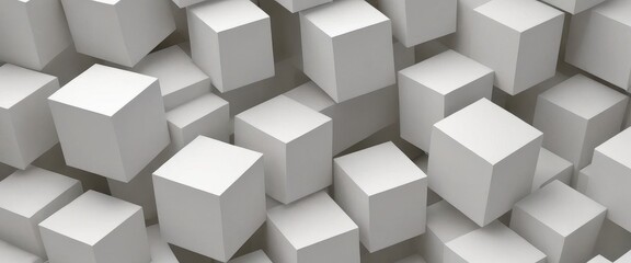 Fototapeta premium Geometric 3D cube pattern with square tiles, perfect for modern design backgrounds,Dynamic Abstract 3D White Geometric Cubes Popping Out from White Wall – Minimalist Modern Digital Art for Architectur