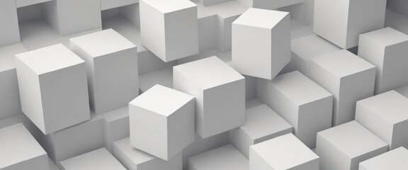 Geometric 3D cube pattern with square tiles, perfect for modern design backgrounds,Dynamic Abstract 3D White Geometric Cubes Popping Out from White Wall – Minimalist Modern Digital Art for Architectur