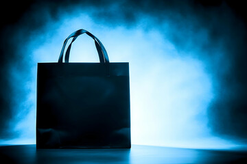 Dark blue shopping bag on smoky background.