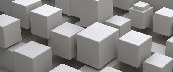 Geometric 3D cube pattern with square tiles, perfect for modern design backgrounds,Dynamic Abstract 3D White Geometric Cubes Popping Out from White Wall – Minimalist Modern Digital Art for Architectur