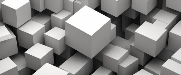 Geometric 3D cube pattern with square tiles, perfect for modern design backgrounds,Dynamic Abstract 3D White Geometric Cubes Popping Out from White Wall – Minimalist Modern Digital Art for Architectur