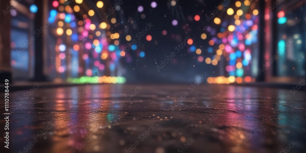 Poster dazzling colorful bokeh lights in a vast and empty space, dazzling bokeh lights, surreal scene, empt