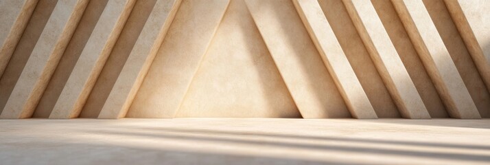 Neutral beige abstract background with geometric shadows; minimalist backdrop 