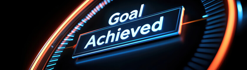 Obraz premium Goal achieved displayed in vibrant colors on digital screen, symbolizing success and accomplishment. design features modern aesthetic with glowing elements