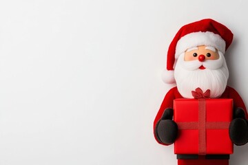 Obraz premium Santa's mittens holding red gift box on white background Red, white 