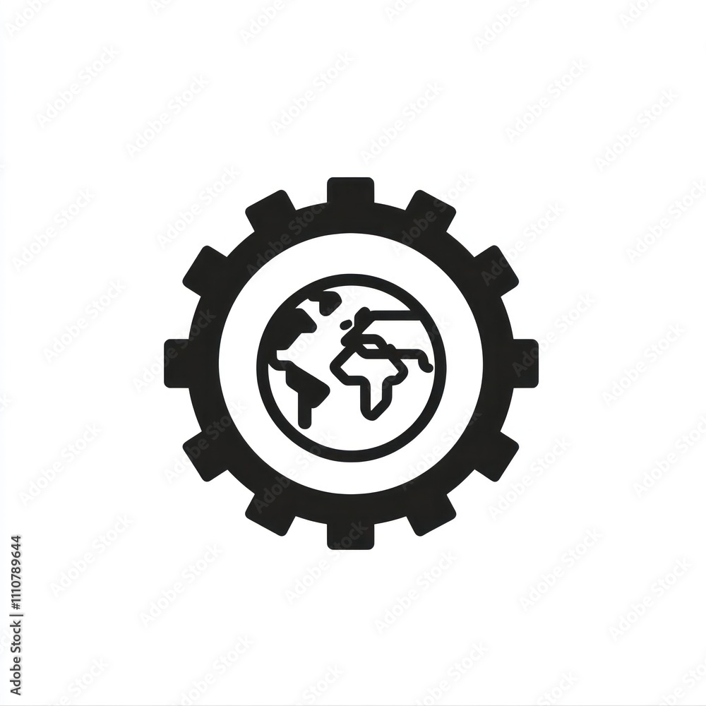 Poster here's a description and keywords for your image.. global mechanism, gear and earth icon.