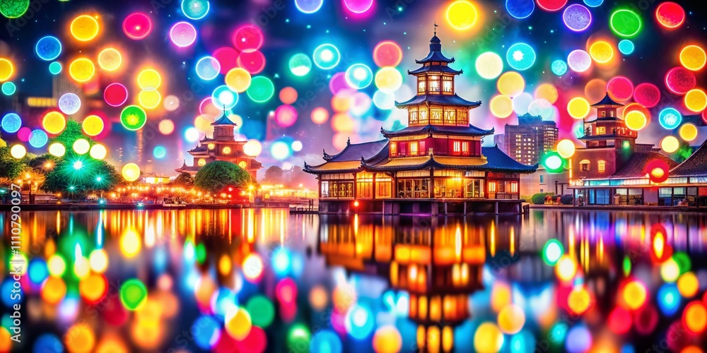 Poster stunning hd loopable background showcasing vibrant colorful bokeh effects in an architectural settin