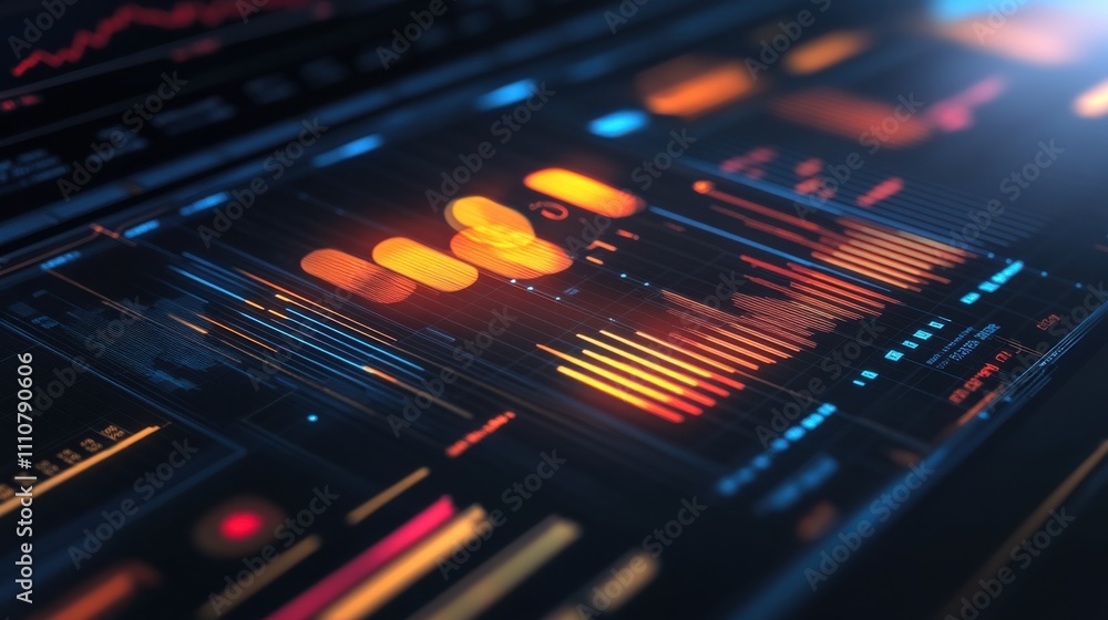 Poster futuristic data visualization with colorful graphs and charts
