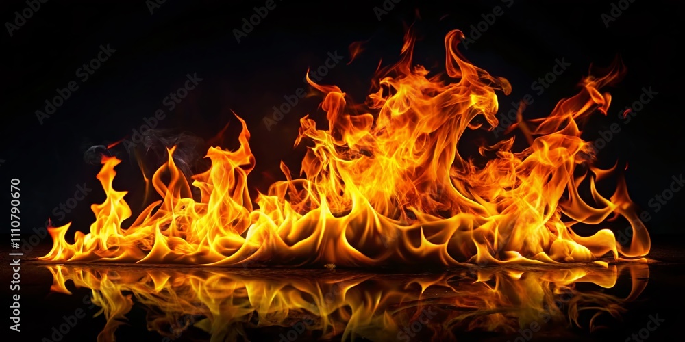Poster stunning isolated fire flames on black background for art and design concepts with space for text, p