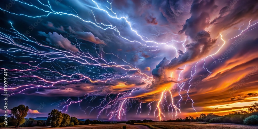 Aufkleber stunning long exposure lightning over abstract marble texture design with vibrant colors and dynamic