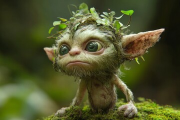 Obraz premium Portrait of a Pensive Forest Sprite, a Digital Painting of a Mythical Creature