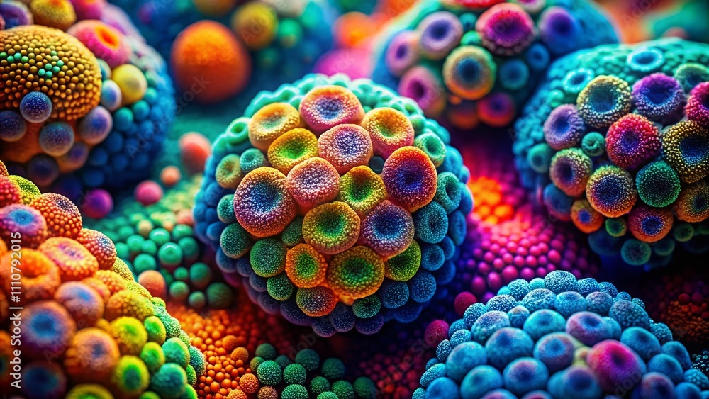 Poster stunning macro cells photography: explore the intricate world of cellular structures with vibrant co