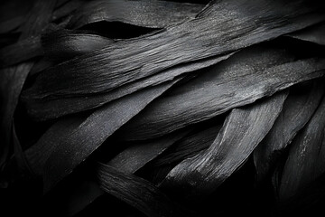 Dark, textured background of interwoven black ribbons or strips.