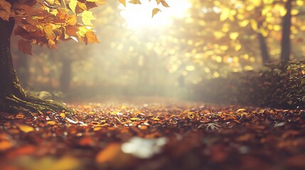 Autumn Forest with Sunlight.