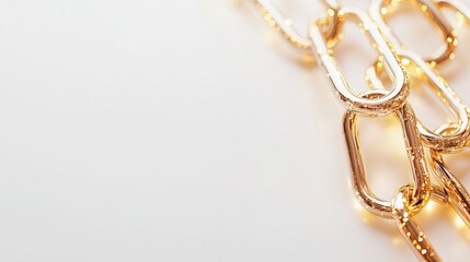 Golden Chain Links on White Background.