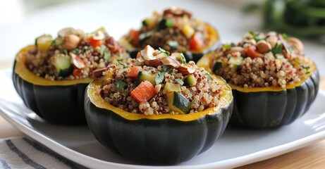 Stuffed Acorn Squash with Quinoa and Vegetables. AI generated illustration.