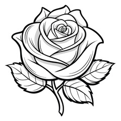 Elegant Rose Outline Vector – Black and White Floral Illustration, Romantic Botanical Sketch, Decorative Bloom Design, Wedding Flower Clipart, Classic Nature Art