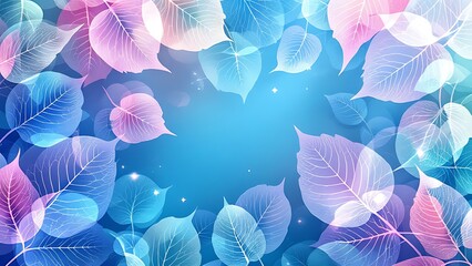 Autumn transparent leaves over blue background