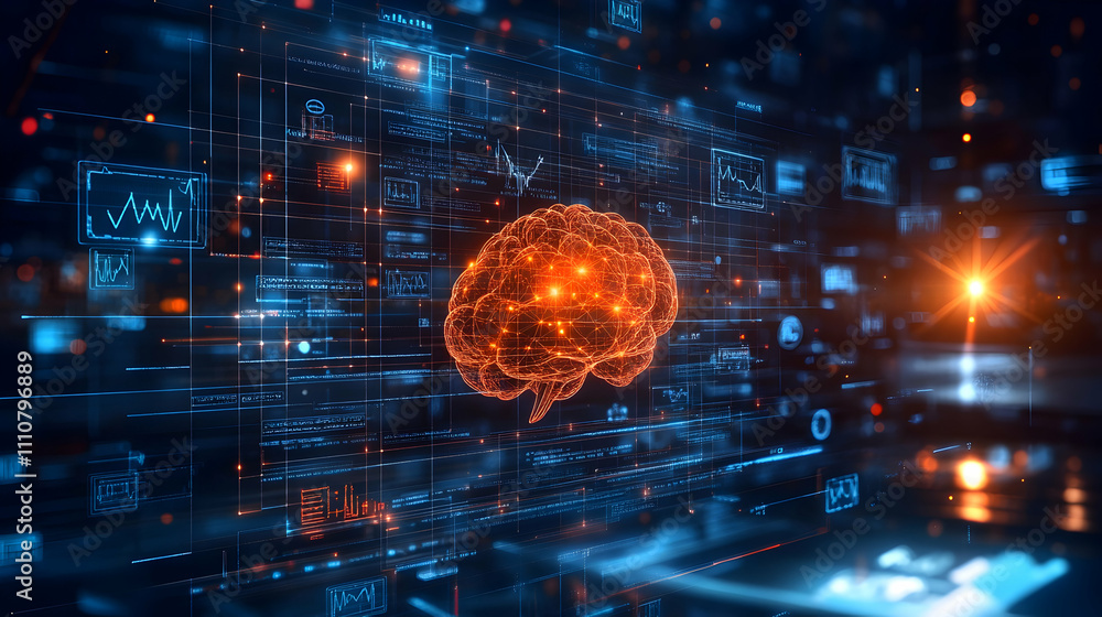 Poster digital brain with data visualization.