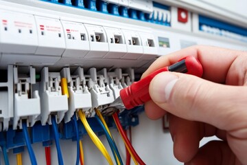 Electrician Working on Electrical Panel Close-up
