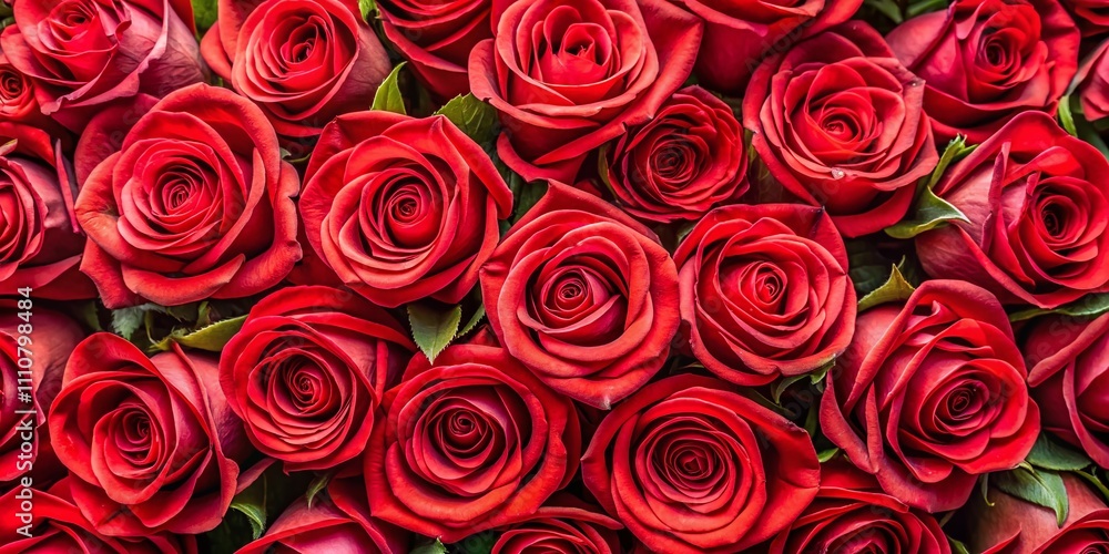 Poster stunning top view of a beautiful collection of red roses perfectly arranged using the rule of thirds