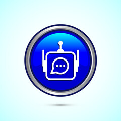 Naklejka premium Chatbot icon design illustration, Chat conversation icon, Online support service bot sign, Blue Color Round Button Design