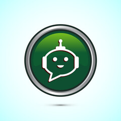 Chatbot icon design illustration, Chat conversation icon, Online support service bot sign, Green Color Round Button Design
