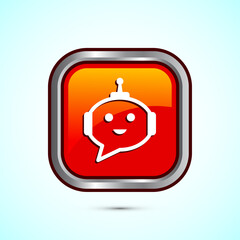 Chatbot icon design illustration, Chat conversation icon, Online support service bot sign, Orange Color Square Button Design