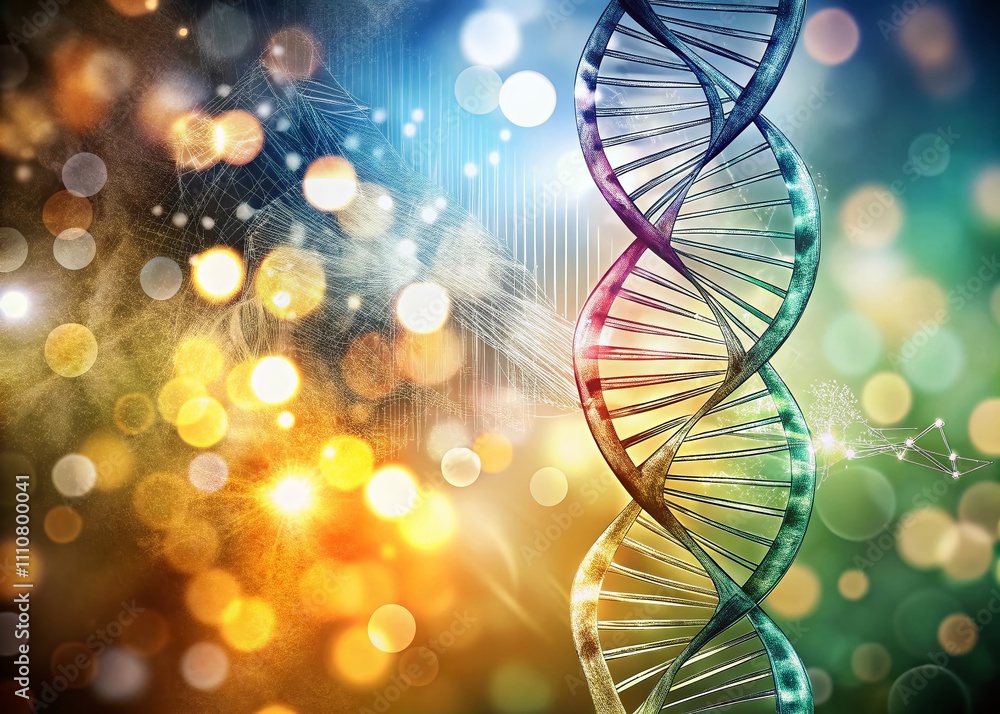 Poster stylish hand-drawn dna helix sketch on a bokeh background for science and art enthusiasts, ideal for