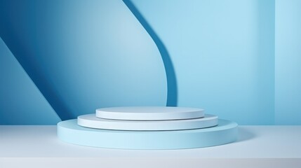 round podium stand stand base soft white blue step level mockup product presentation curve wave abstract wall