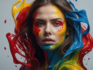 Obraz premium A surreal representation of female emotions, with abstract elements blending into her expression, symbolizing inner thoughts, feelings, and complex emotions