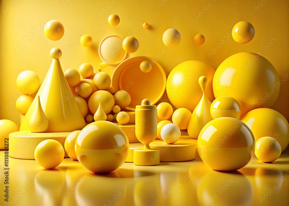 Poster surreal abstraction of juicy yellow figures in a minimalist 3d composition evoking modern art aesthe
