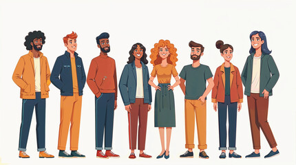 An image showing employees of different ethnic backgrounds coming together to celebrate diversity on a white background. The young people stand side by side, diversity. illustration vector.